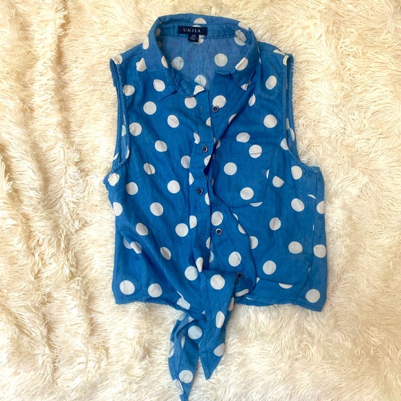UK2LA Blue Polka Dot Tank Top - Picture 1 of 4